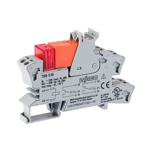 Relay module Nominal input voltage: 230 VAC 2 changeover contacts gray image 4