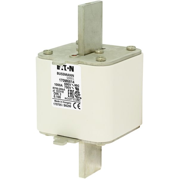 Fuse-link, high speed, 1100 A, AC 690 V, size 3, 70 x 104 x 59 mm, aR, IEC, single indicator image 2