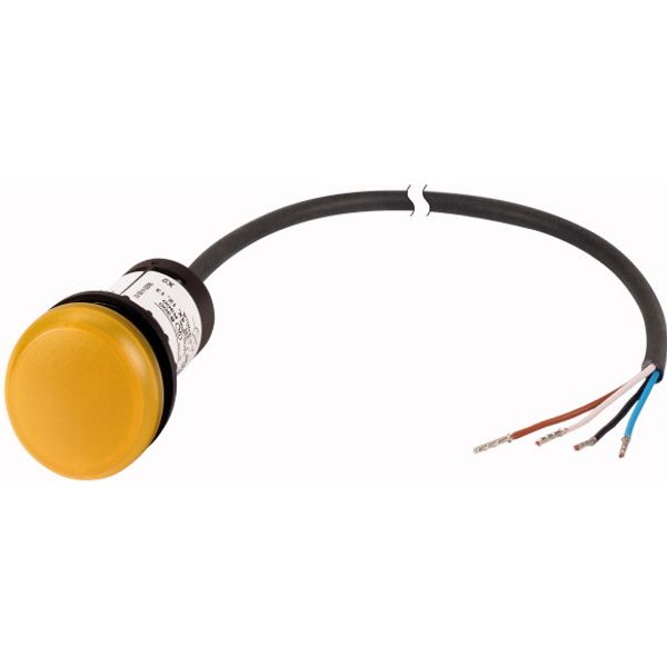 Illuminated pushbutton actuator, Flat, momentary, 1 N/O, Cable (black) with non-terminated end, 4 pole, 3.5 m, LED white, yellow, Blank, 24 V AC/DC, B image 1