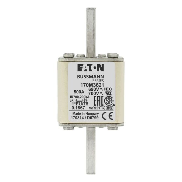 Fuse-link, high speed, 500 A, AC 690 V, compact size 1, 45 x 45 x 110 mm, aR, IEC, UL image 23