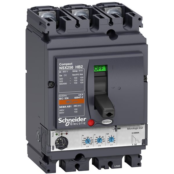 circuit breaker ComPact NSX100HB2, 100 kA at 690 VAC, MicroLogic 2.2 trip unit 40 A, 3 poles 3d image 2