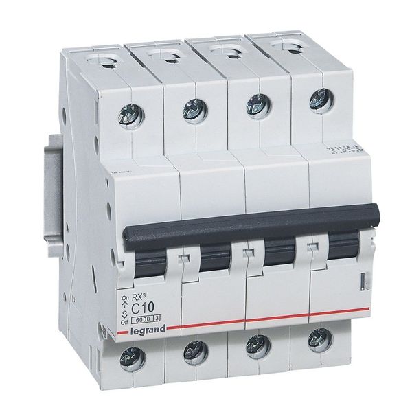 MCB RX³ 6000 - 4P - 400V~ - 10 A - C curve - prong/fork type supply busbars image 1