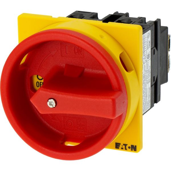 Main switch, T0, 20 A, flush mounting, 2 contact unit(s), 3 pole, 1 N/O, Emergency switching off function, With red rotary handle and yellow locking r image 20