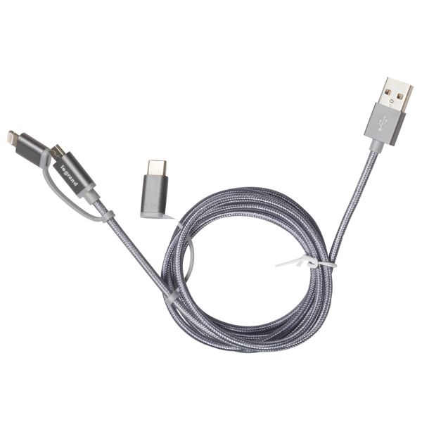 CABLE 3IN1 USB A TO MICRO USB/USB-C/LIGHTNING 1M BRAIDED GREY image 2