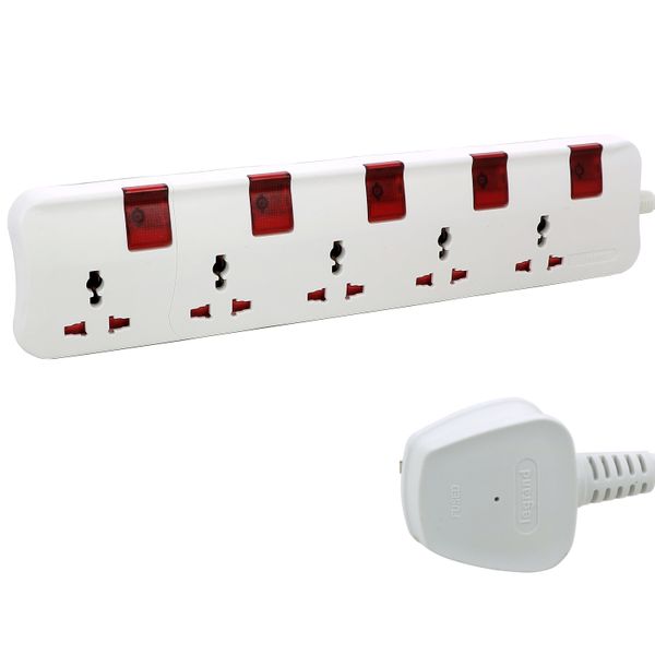 Multi-Outlet Extension Sockets MS 5X2P+E + 5 SWITCHES Illuminated Britich Standard PLUG + 3M CABLE LENGTH image 1