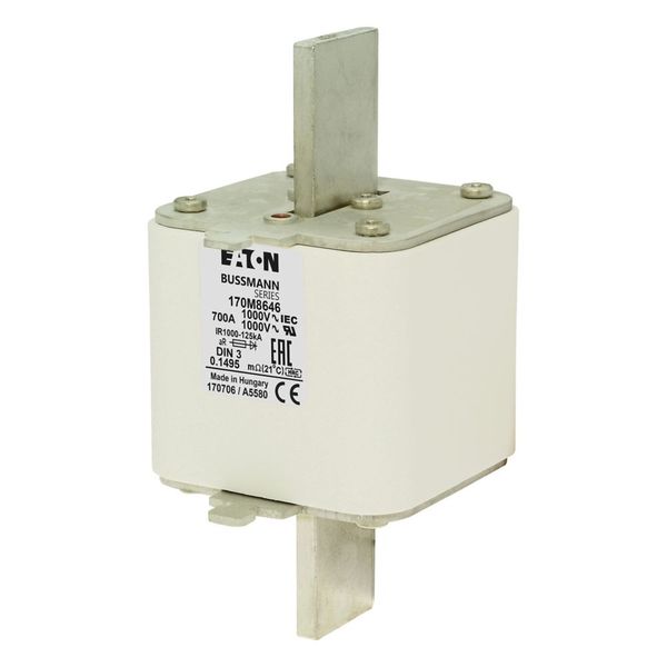 Fuse-link, high speed, 700 A, AC 1000 V, DIN 3, 90 x 75 x 150 mm, aR, DIN, IEC, single indicator image 5