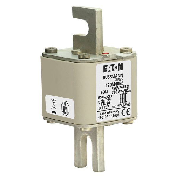 Fuse-link, high speed, 550 A, AC 690 V, DIN 1, 53 x 66 x 108 mm, aR, DIN, IEC, single indicator image 9