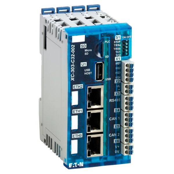 XC303 modular PLC, small PLC, programmable CODESYS 3, SD Slot, USB, 3x Ethernet, 2x CAN, RS485, four digital inputs/outputs image 1
