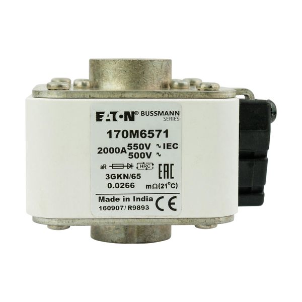 Fuse-link, high speed, 2000 A, AC 550 V, size 3, 76 x 92 x 65 mm, aR, IEC, UL, single indicator image 9