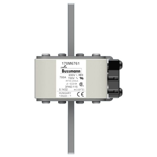 Fuse-link, high speed, 700 A, AC 690 V, size 3, 76 x 92 x 139 mm, aR, IEC, UL, single indicator image 1