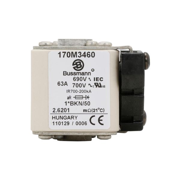 Fuse-link, high speed, 63 A, AC 690 V, compact size 1, 45 x 59 x 51 mm, aR, IEC, UL, single indicator image 9