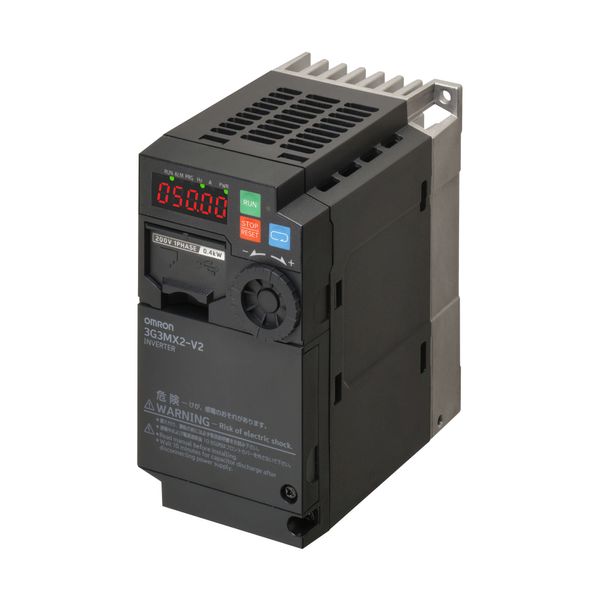 MX2-EV2 inverter drive, 0.2/0.4 kW (ND/LD), 1.6/1.9 A (ND/LD), 200 VAC image 1