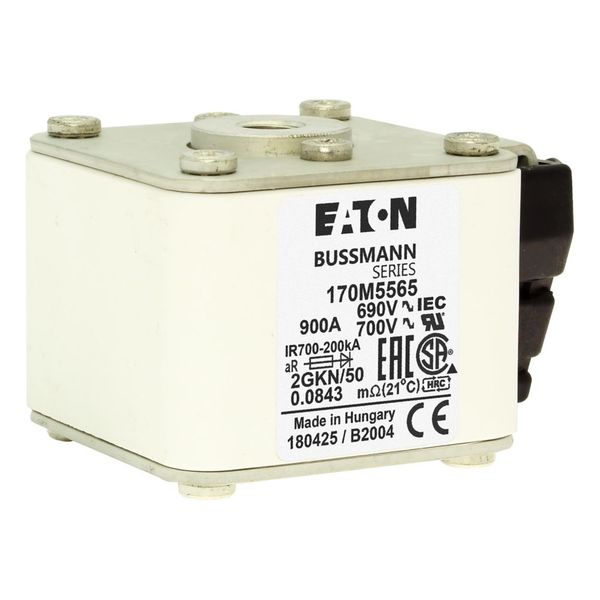 Fuse-link, high speed, 900 A, AC 690 V, size 2, 61 x 77 x 51 mm, aR, IEC, UL, type K indicator, flush end, 16 UNC image 9