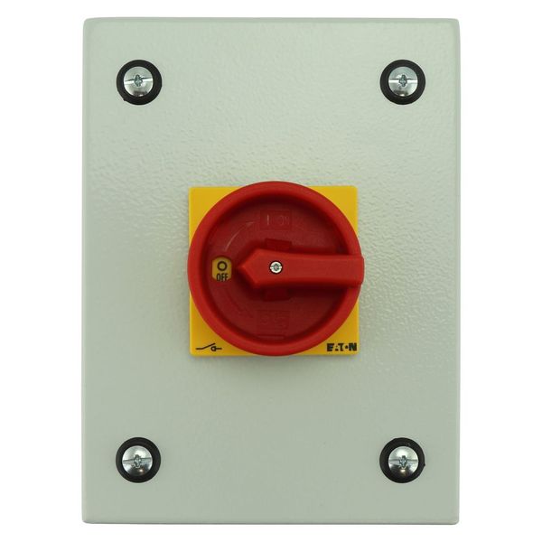 Main switch, P1, 40 A, surface mounting, 3 pole, 1 N/O, 1 N/C, Emergency switching off function, With red rotary handle and yellow locking ring, Locka image 11