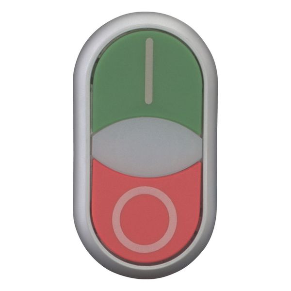 Double actuator pushbutton, RMQ-Titan, Actuators and indicator lights flush, momentary, White lens, green, red, inscribed, Bezel: titanium image 9