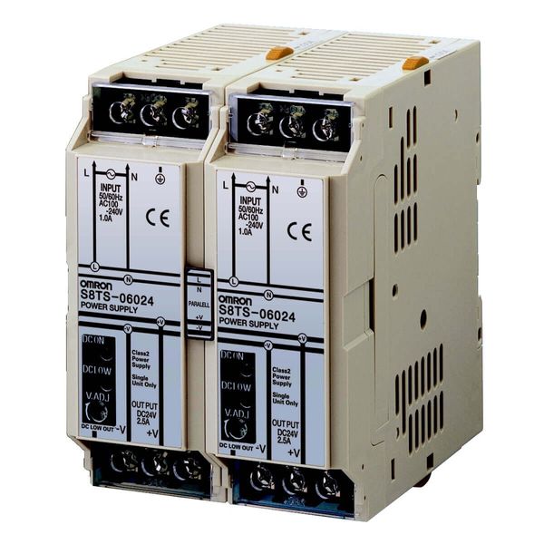 Power supply,  100-240 VAC input, 60W 24VDC 2.5A output, DIN rail moun image 1