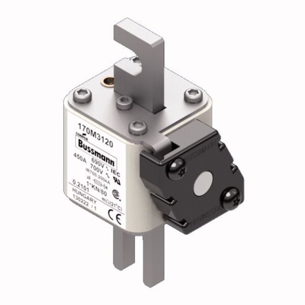 Fuse-link, high speed, 450 A, AC 690 V, compact DIN 1, 45 x 59 x 104 mm, aR, DIN, IEC, single indicator image 2