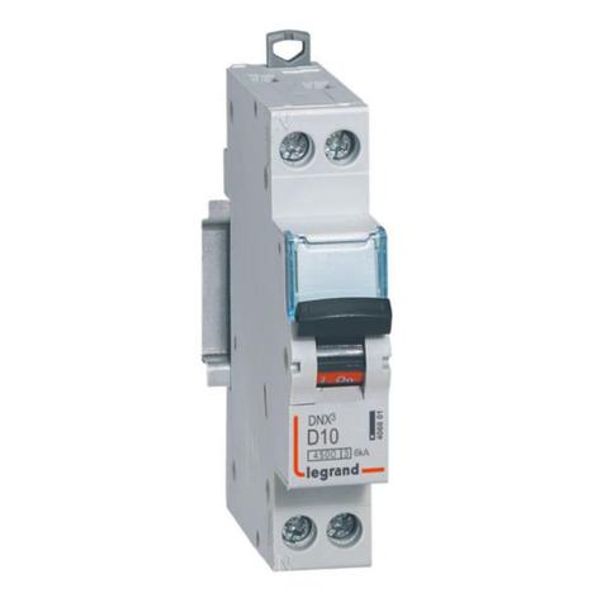 Phase+Neutral circuit breaker DNX³4500 6kA inlet and outlet screw terminal - 1P+N 230V~ 10A curve D - 1 module image 1