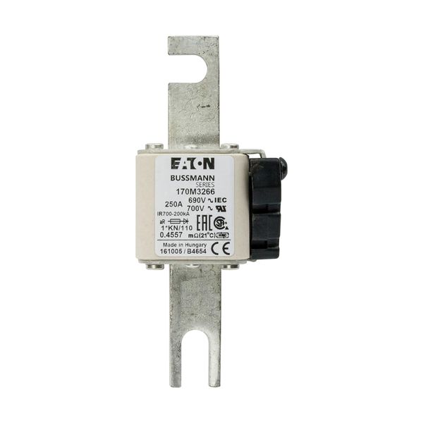 Fuse-link, high speed, 250 A, AC 690 V, compact DIN 1, 45 x 58 x 134 mm, aR, DIN, IEC, type K indicator, 110 mm centres image 11