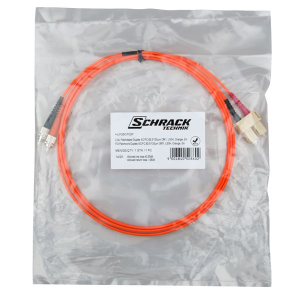 FO Patchcord Duplex SC/FC,62,5/125æm OM1, LS0H, orange, 2m image 4