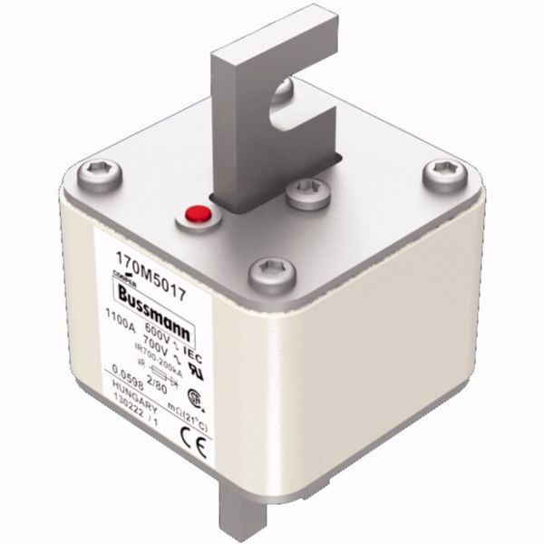 Fuse-link, high speed, 1100 A, AC 600 V, DIN 2, 61 x 61 x 108 mm, aR, DIN, IEC, single indicator, 80 mm centres image 2