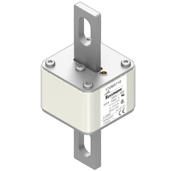 Fuse-link, high speed, 550 A, AC 690 V, size 2, 61 x 77 x 135 mm, aR, IEC, UL, no indicator, 115 mm centres image 2