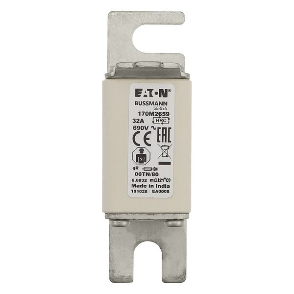 Fuse-link, high speed, 32 A, AC 690 V, DIN 00, 30 x 67 x 100 mm, gR, DIN, IEC, single indicator image 23