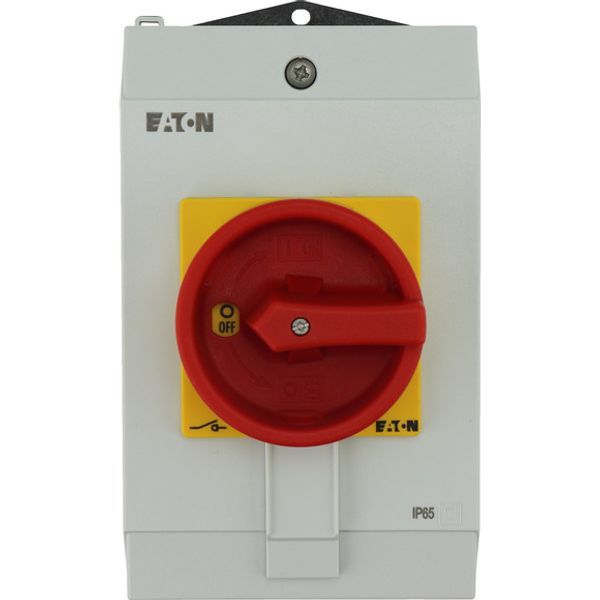 Main switch, P1, 40 A, surface mounting, 3 pole, Emergency switching off function, With red rotary handle and yellow locking ring, Lockable in the 0 ( image 1