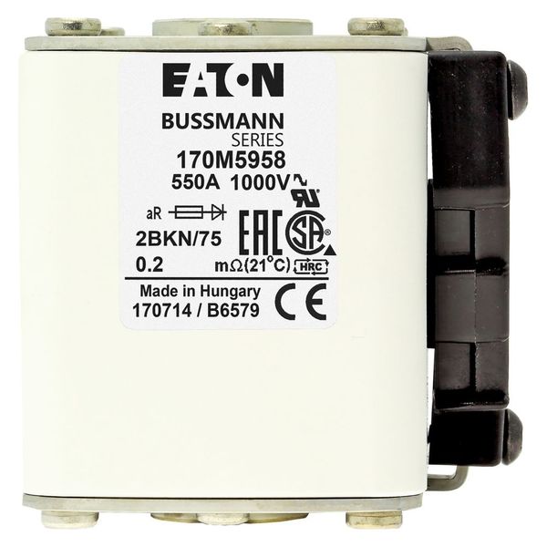 Fuse-link, high speed, 550 A, AC 1000 V, size 2, 59 x 77 x 75 mm, aR, IEC, UL, single indicator image 13