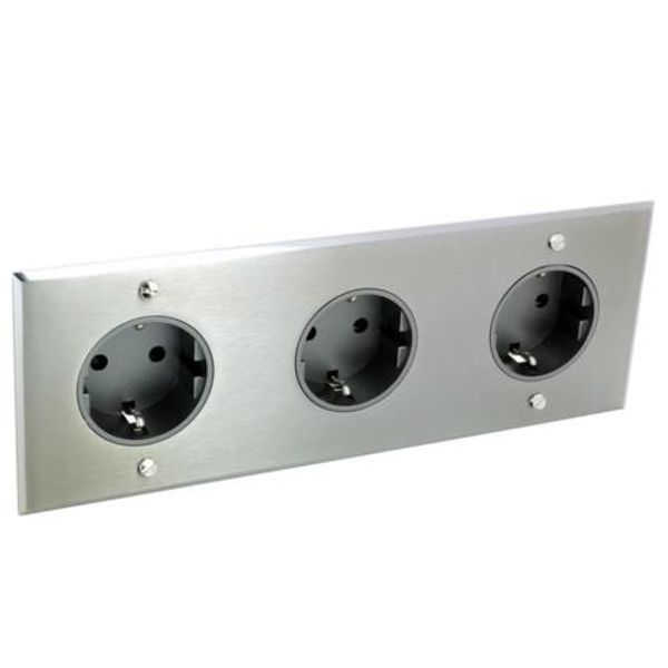 Art d'Arnould univers Memory triple standard schuko horizontal power socket 2P+E 16A 250V - Brushed steel image 1