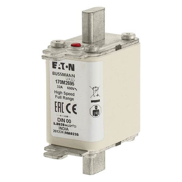 Fuse-link, high speed, 32 A, AC 690 V, DIN 00, 30 x 60 x 79 mm, gR, DIN, IEC, single indicator image 6