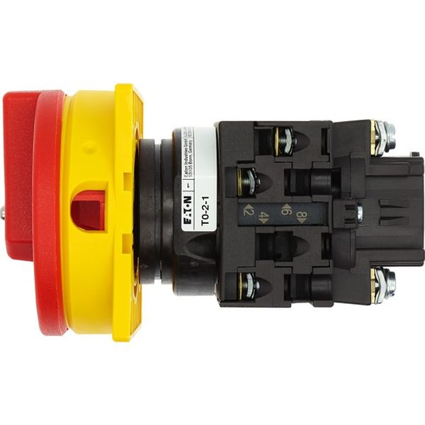 Main switch, T0, 20 A, flush mounting, 2 contact unit(s), 3 pole, Emergency switching off function, With red rotary handle and yellow locking ring, Lo image 3