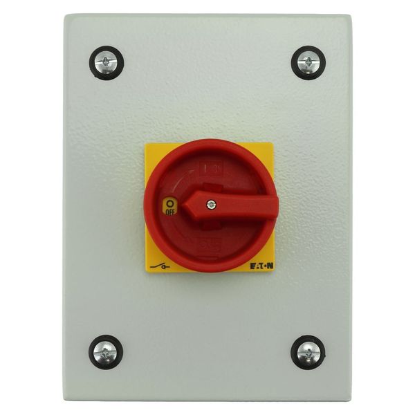 Main switch, P1, 40 A, surface mounting, 3 pole, Emergency switching off function, With red rotary handle and yellow locking ring, Lockable in the 0 ( image 7