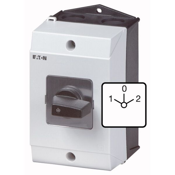 Reversing switches, T3, 32 A, surface mounting, 3 contact unit(s), Contacts: 5, 60 °, maintained, With 0 (Off) position, 1-0-2, Design number 8401 image 1