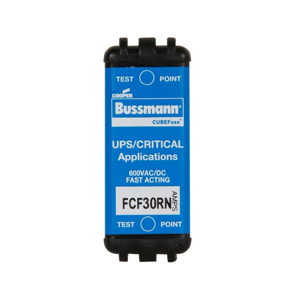 Eaton Bussmann series FCF fuse, Finger safe, power loss 5.45 w, 600 Vac, 600 Vdc, 30A, 300 kAIC 600 Vac, 50 kAIC 600 Vdc, Non Indicating, Fast acting, Class CF, CUBEFuse, Glass filled polyethersulfone case image 2