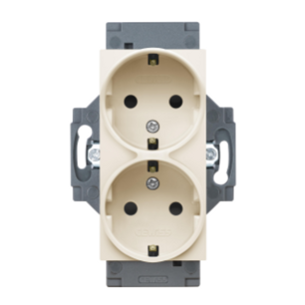 GERMAN STANDARD SOCKET-OUTLET 250V ac - SCREW TERMINALS - FRONT TIGHTENING TERMINALS - DOUBLE - 2P+E 16A - IVORY - DAHLIA image 1