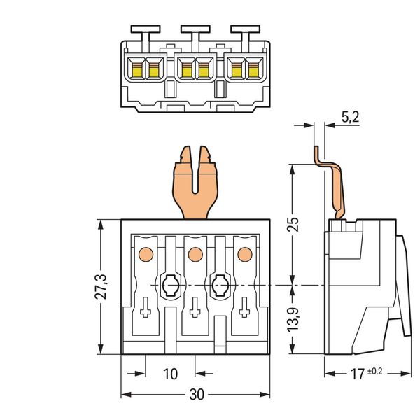 Lighting connector push-button, external with angled snap-in ground co image 4