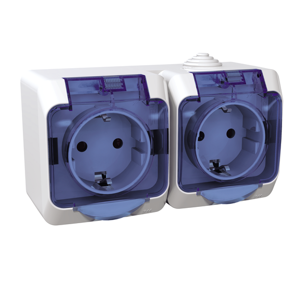 Cedar Plus - double socket-outlet sideE - 16A, shutters, transparent lid, white image 4