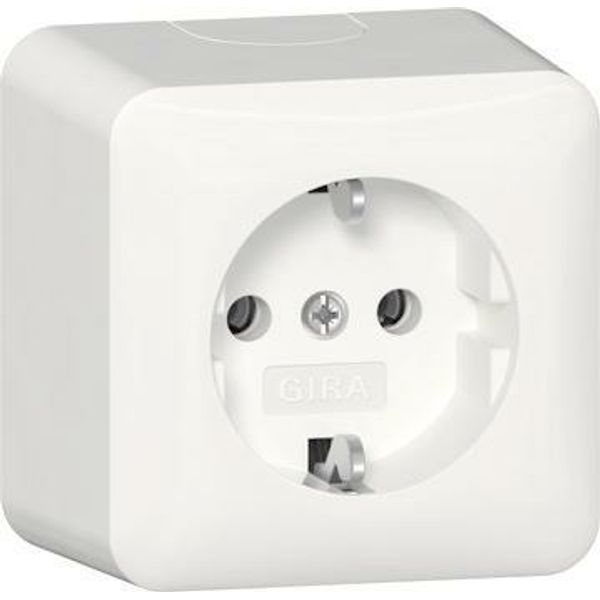 GIRA 444013 surface-mounted SCHUKO socket outlet with mounting plate pure white image 1