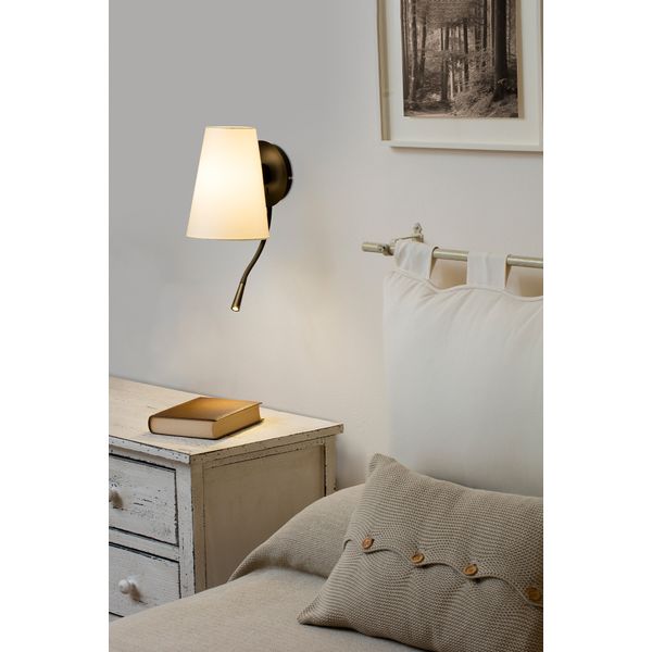 LUPE BLACK WALL LAMP WITH READER BEIGE LAMPSHADE image 2