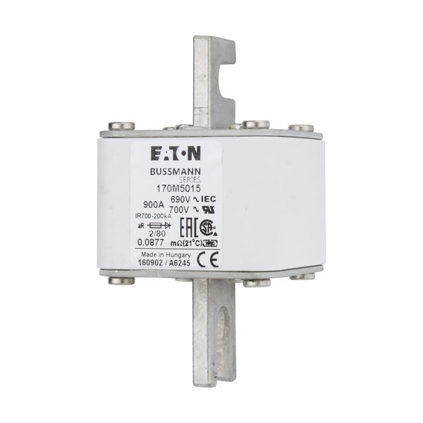 Fuse-link, high speed, 900 A, AC 690 V, DIN 2, 61 x 61 x 108 mm, aR, DIN, IEC, single indicator, 80 mm centres image 6