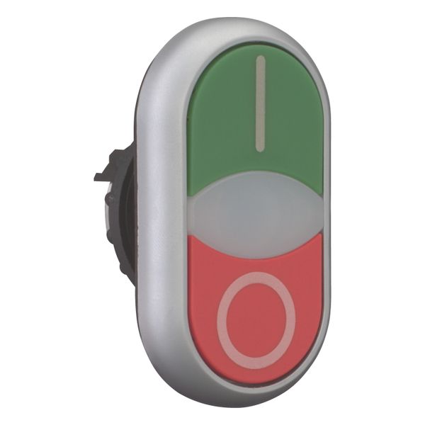 Double actuator pushbutton, RMQ-Titan, Actuators and indicator lights flush, momentary, White lens, green, red, inscribed, Bezel: titanium image 12