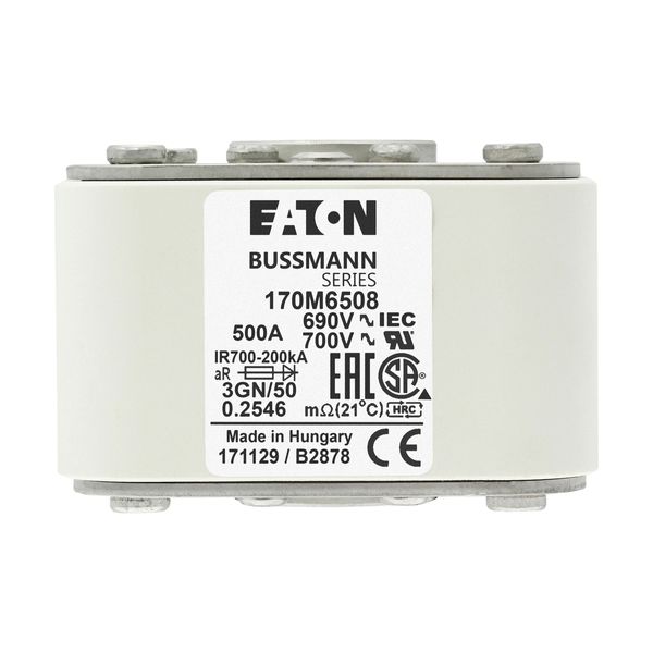 Fuse-link, high speed, 500 A, AC 690 V, size 3, 76 x 92 x 53 mm, aR, IEC, UL, single indicator image 21