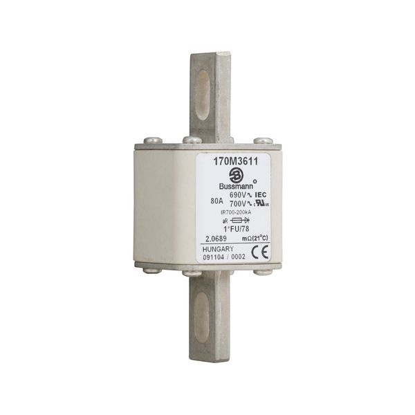 Fuse-link, high speed, 80 A, AC 690 V, compact size 1, 45 x 45 x 110 mm, aR, IEC, UL image 12