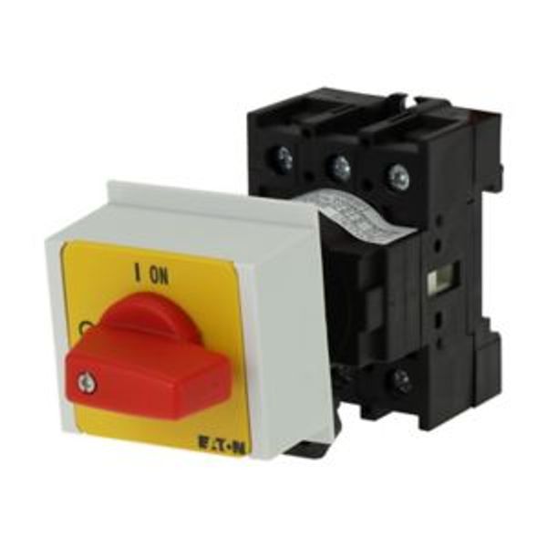 On-Off switch, P1, 40 A, service distribution board mounting, 3 pole, Emergency switching off function, with red thumb grip and yellow front plate image 4