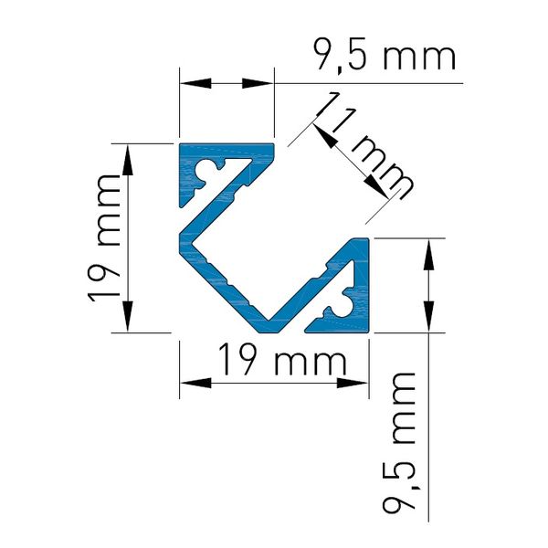 Aluminium profile KLE, L-2000mm W-19mm H-19mm image 2