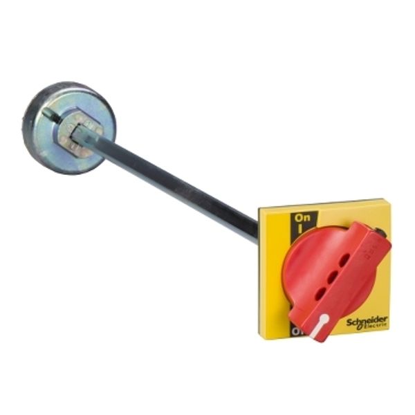 extended rotary handle for front control, Compact INS/INV 250, IP55, IK07, red handle on yellow front image 2