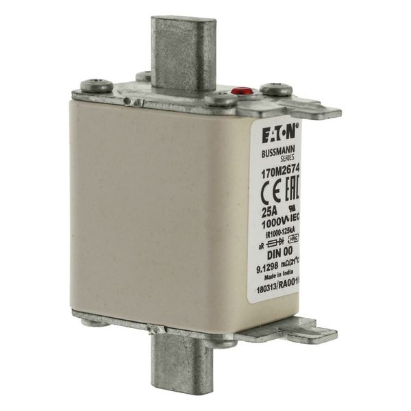 Fuse-link, high speed, 25 A, AC 1000 V, DIN 00, aR, DIN, IEC, single indicator, live gripping lugs image 10