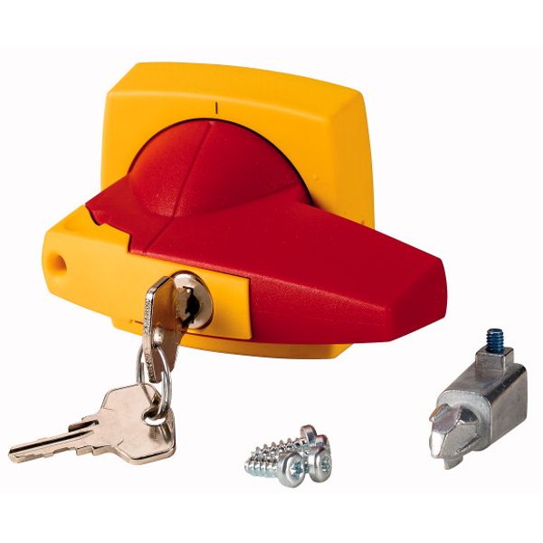 Rotary handle, 6mm, door installation, red/yellow, cylinder lock image 2