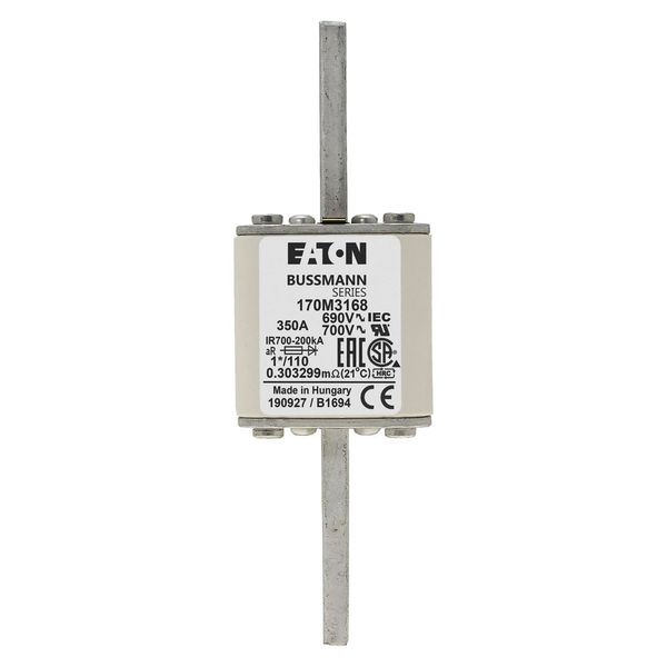 Fuse-link, high speed, 350 A, AC 690 V, compact size 1, 45 x 45 x 134 mm, aR, DIN, IEC, single indicator image 12